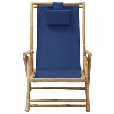 vidaXL Silla de relax reclinable de bambú y tela azul marino