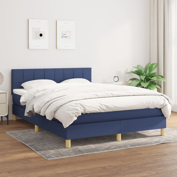 vidaXL Cama box spring con colch&oacute;n tela azul 140x200 cm