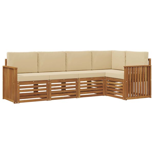 vidaXL Juegos de sof&aacute;s 5 pcs Natural y Beige Madera de Acacia S&oacute;lida