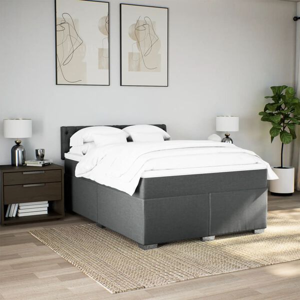 vidaXL Cama box spring con colch&oacute;n tela gris oscuro 160x200 cm