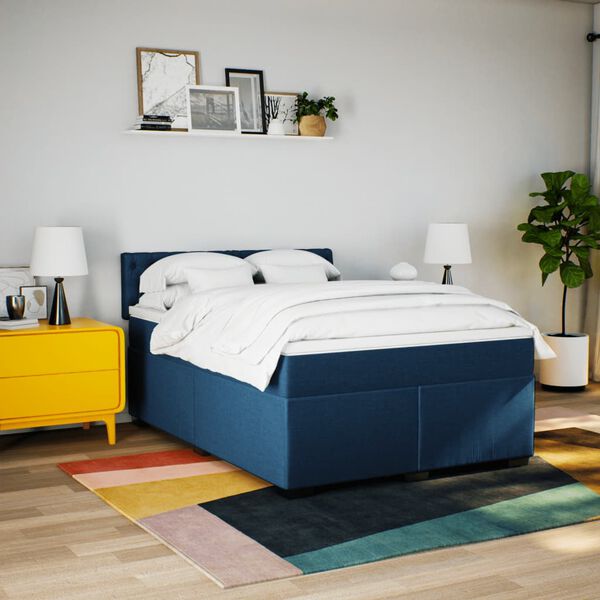vidaXL Cama box spring con colch&oacute;n tela azul 140x200 cm