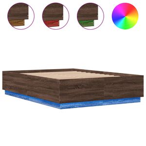 vidaXL Estructura cama con luces LED madera marr&oacute;n roble 150x200 cm