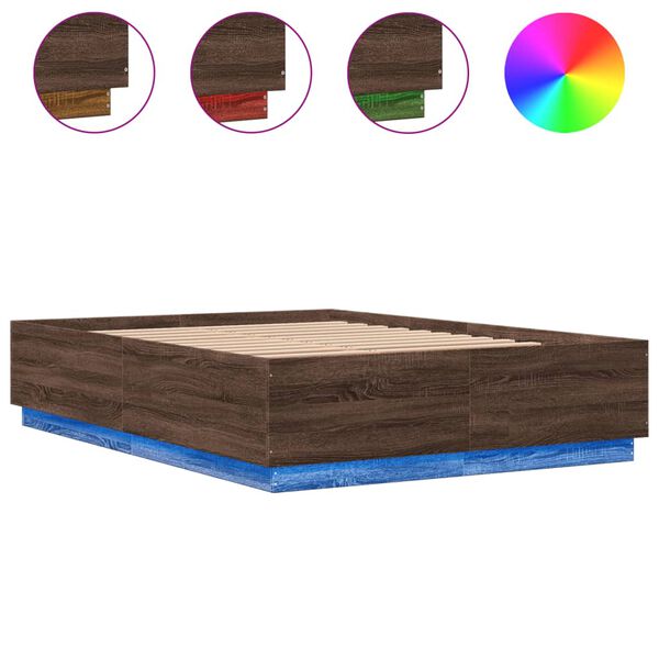 vidaXL Estructura cama con luces LED madera marr&oacute;n roble 150x200 cm