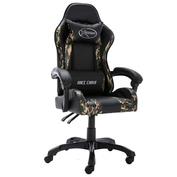 vidaXL Silla gaming de cuero sint&eacute;tico negro y camuflaje