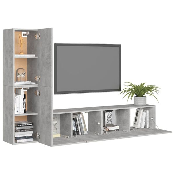 vidaXL Set muebles de salón TV 4 pzas madera ingeniería gris hormigón