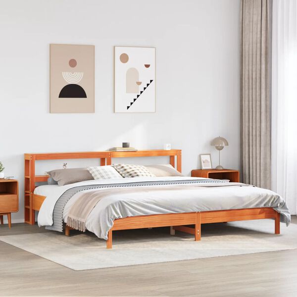 vidaXL Cama sin colch&oacute;n madera maciza de pino marr&oacute;n cera 200x200 cm