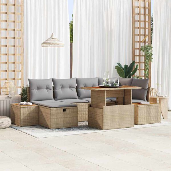 vidaXL Conjunto de sofá de jardín 7 pcs Beige ratán sintético