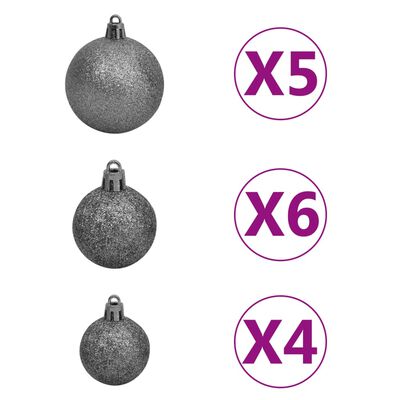 vidaXL Árbol de Navidad delgado con luces y bolas negro 120 cm