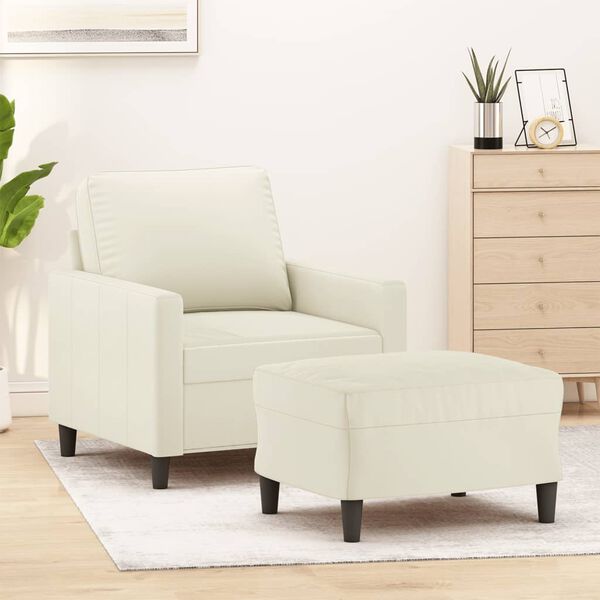 vidaXL Sillón con taburete terciopelo crema 60 cm