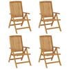 vidaXL Sillas plegables reclinables, 4 unidades, madera maciza de teca.