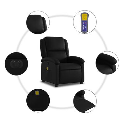 vidaXL Sillón de masaje reclinable eléctrico cuero sintético negro