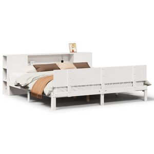 vidaXL Cama con estanter&iacute;a sin colch&oacute;n madera maciza blanca 200x200 cm