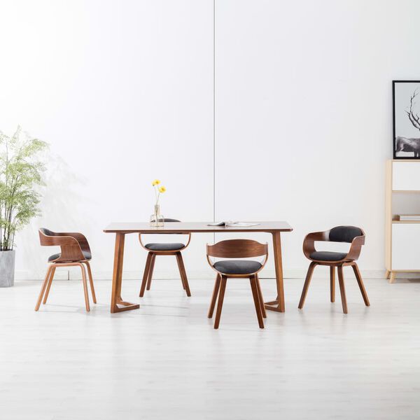 vidaXL Sillas de comedor 4 unidades tela y madera curvada gris oscuro