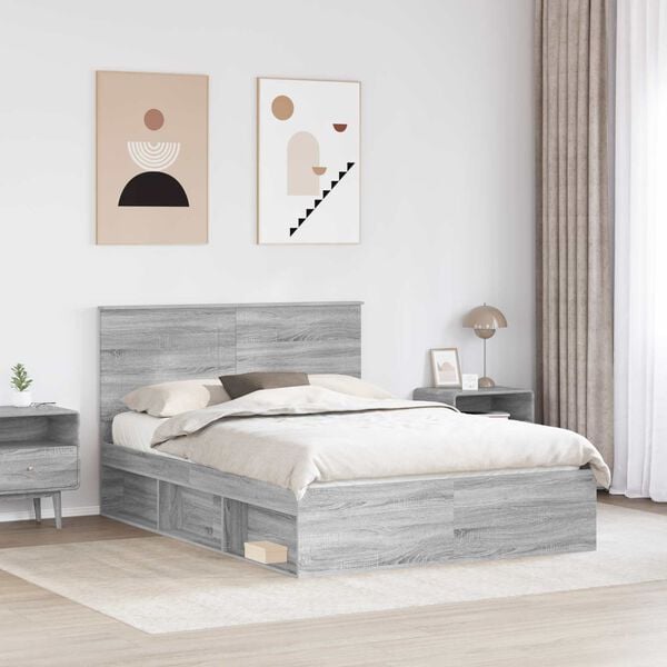 vidaXL Estructura de cama con cabecera Gris Sonoma 140 x 190 cm