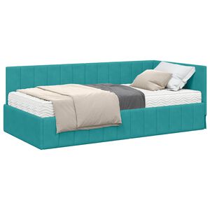 vidaXL Estructura de Cama Esquina con Colch&oacute;n 2 pcs Tuquesa Terciopelo