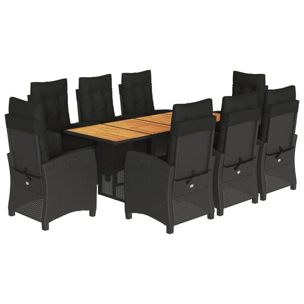 vidaXL Set de comedor de jard&iacute;n 9 pzas y cojines rat&aacute;n sint&eacute;tico negro