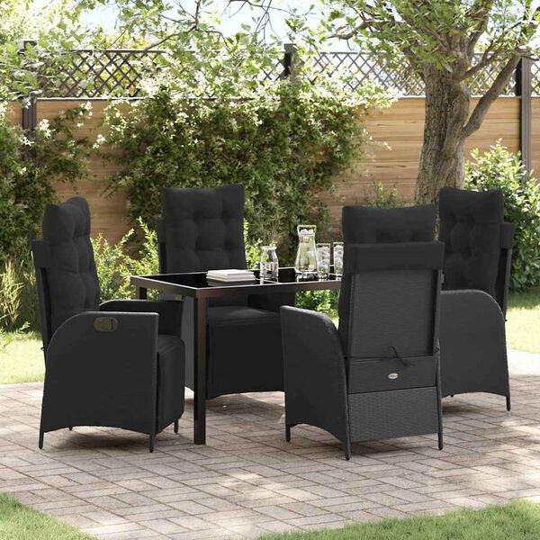 vidaXL Conjunto de Comedor de Jard&iacute;n 5 pcs Negro rat&aacute;n sint&eacute;tico