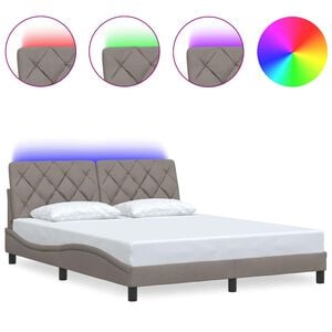 vidaXL Estructura de cama con LED sin colch&oacute;n tela gris taupe 160x200 cm