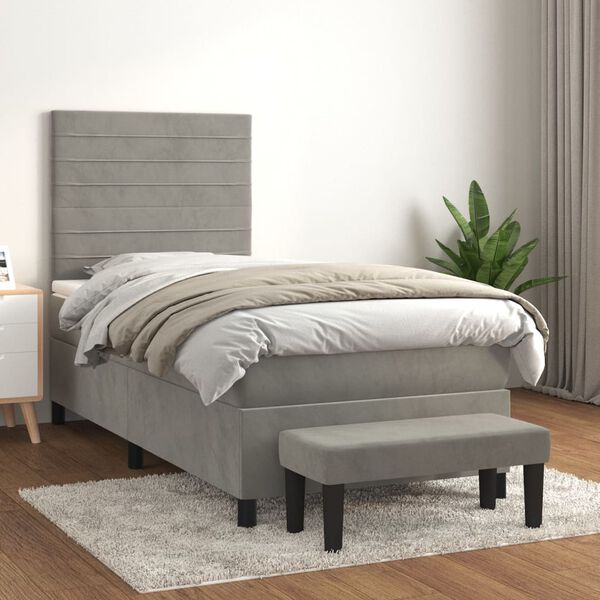 vidaXL Cama box spring con colch&oacute;n terciopelo gris claro 100x200 cm