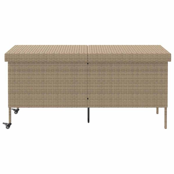 vidaXL Caja de almacenaje jard&iacute;n ruedas rat&aacute;n PE beige 160x55x75 cm
