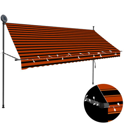 vidaXL Toldo manual retráctil con LED naranja y marrón 300 cm