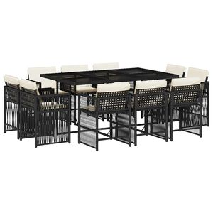 vidaXL Set de comedor jard&iacute;n 11 pzas con cojines rat&aacute;n sint&eacute;tico negro