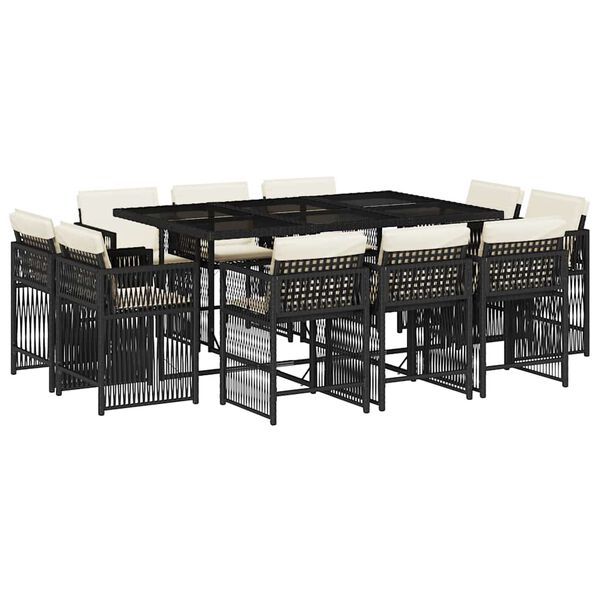 vidaXL Set de comedor jard&iacute;n 11 pzas con cojines rat&aacute;n sint&eacute;tico negro
