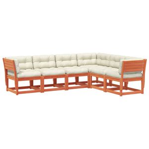 vidaXL Set de sof&aacute;s jard&iacute;n 6 pzas con cojines madera pino marr&oacute;n cera