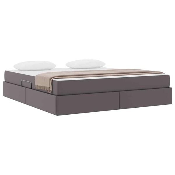 vidaXL Cama con almacenamiento y colch&oacute;n con colch&oacute;n 2 pcs Gris Cuero