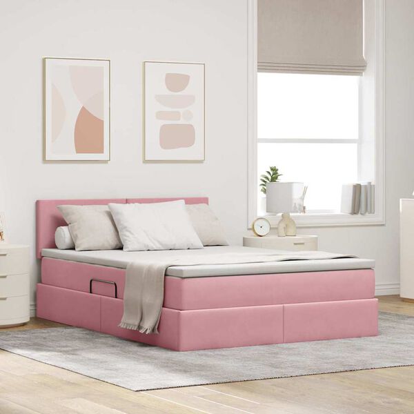 vidaXL Cama con almacenamiento y LED Rosa 140 x 190 cm Terciopelo