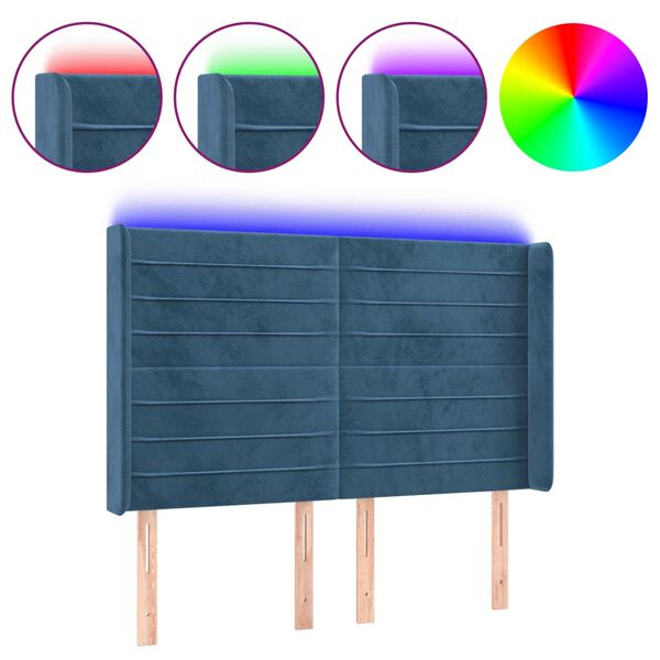 vidaXL Cabecero con LED de terciopelo azul oscuro 147x16x118/128 cm