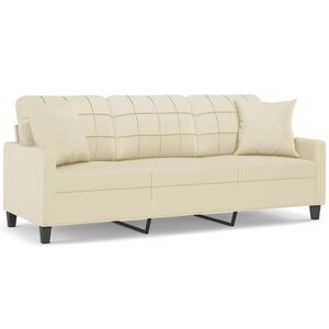 vidaXL Sof&aacute; de 3 plazas con cojines cuero sint&eacute;tico color crema 180 cm