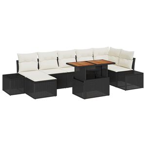 vidaXL Conjunto de sof&aacute; de jard&iacute;n 8 pcs Negro Polirat&aacute;n