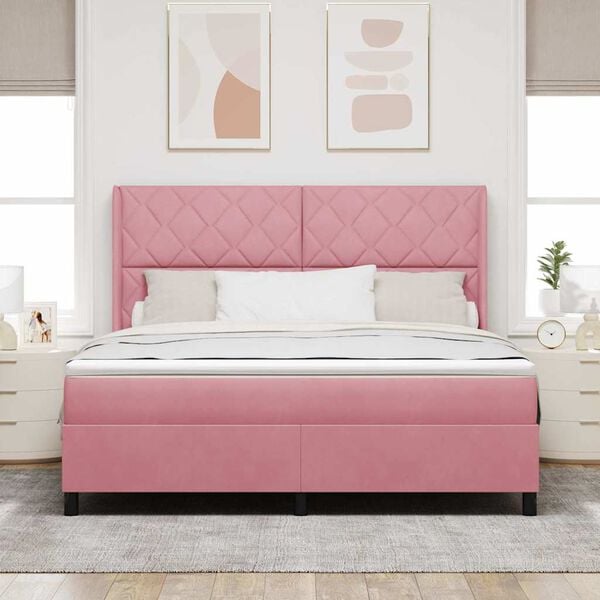 vidaXL Cama tipo Box Spring con colch&oacute;n Rosa 180 x 200 cm Terciopelo