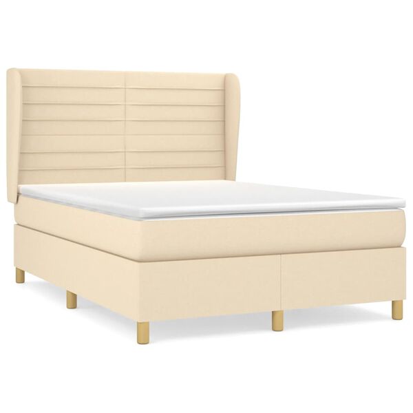 vidaXL Cama box spring con colch&oacute;n tela color crema 140x200 cm