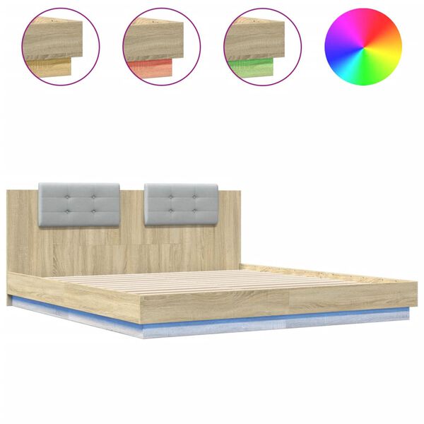 vidaXL Estructura de cama cabecero luces LED roble Sonoma 180x200 cm