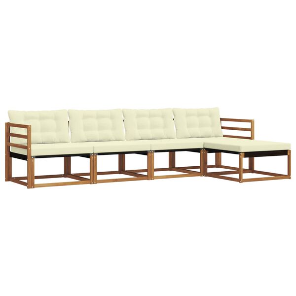 vidaXL Conjunto de sof&aacute;s de exterior con coj&iacute;n 5 pcs Natural y Crema