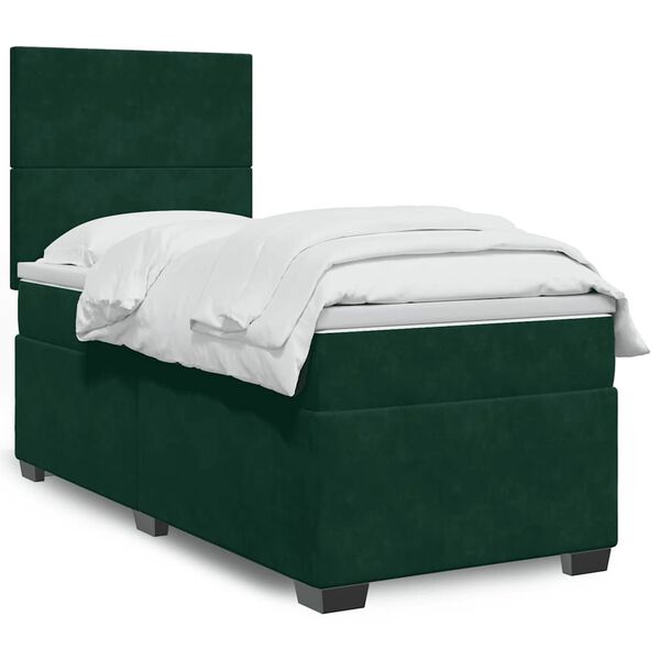 vidaXL Cama box spring con colch&oacute;n terciopelo verde oscuro 100x200 cm