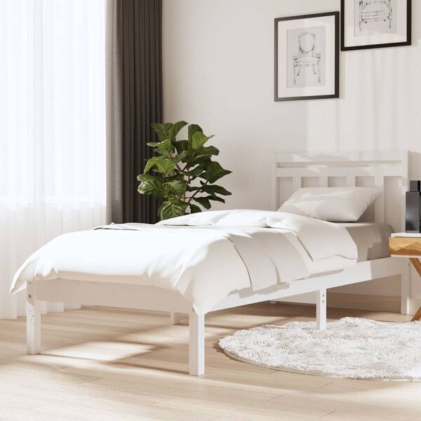 vidaXL Estructura de cama individual de madera maciza blanco 90x190 cm