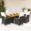 vidaXL Set de comedor de jardín 7 pzas y cojines ratán sintético negro