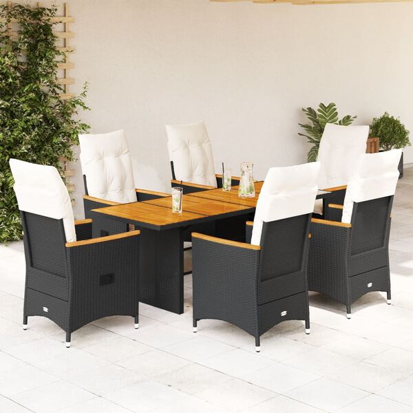 vidaXL Set de comedor de jardín 7 pzas y cojines ratán sintético negro