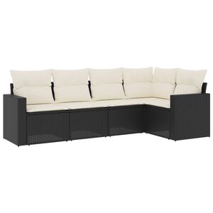vidaXL Set de muebles de jard&iacute;n 5 pzas y cojines rat&aacute;n sint&eacute;tico negro