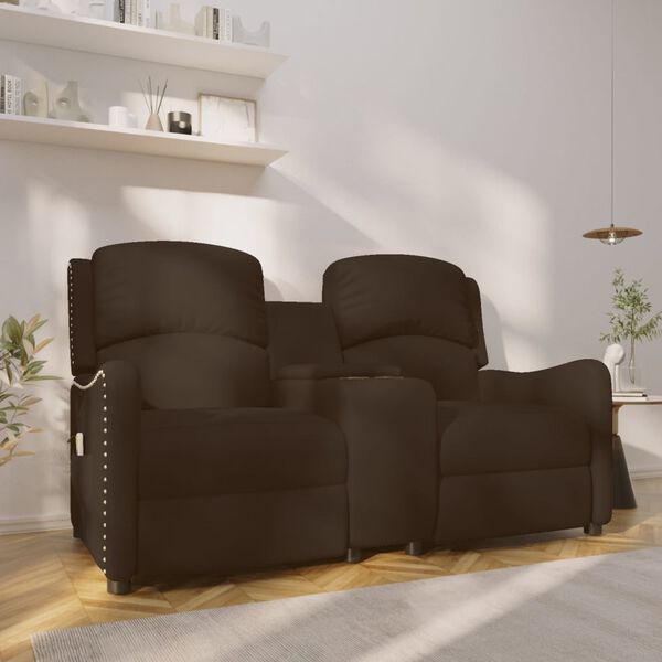 vidaXL Sillón reclinable masaje 2 plazas y portavasos cuero PE marrón