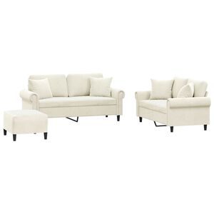 vidaXL Juego de sof&aacute;s con cojines 3 piezas terciopelo crema