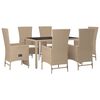 vidaXL Set comedor de jardín 7 pzas con cojines ratán sintético beige