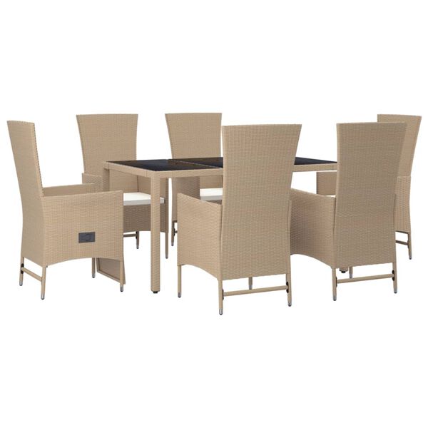 vidaXL Set comedor de jardín 7 pzas con cojines ratán sintético beige