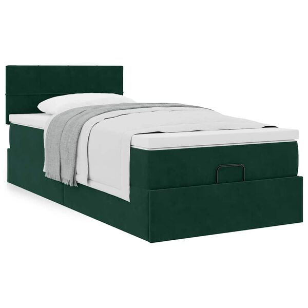 vidaXL Estructura de cama otomana colch&oacute;n terciopelo verde oscuro