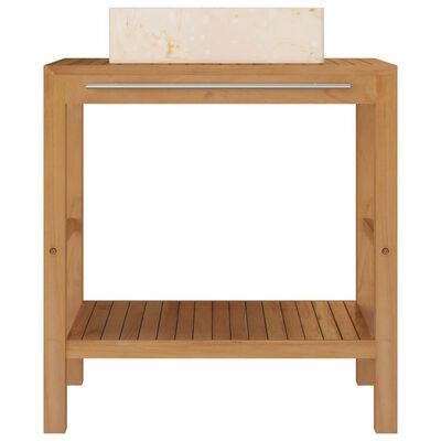 vidaXL Mueble tocador madera teca maciza con lavabo de mármol crema