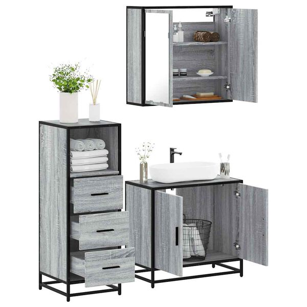vidaXL Set de muebles de baño 3 pzas madera contrachapada gris sonoma