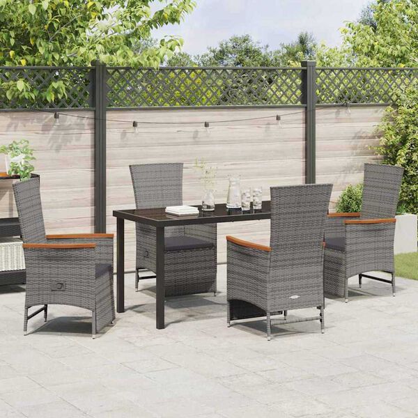 vidaXL Conjunto de Comedor de Jard&iacute;n 5 pcs Gris rat&aacute;n sint&eacute;tico